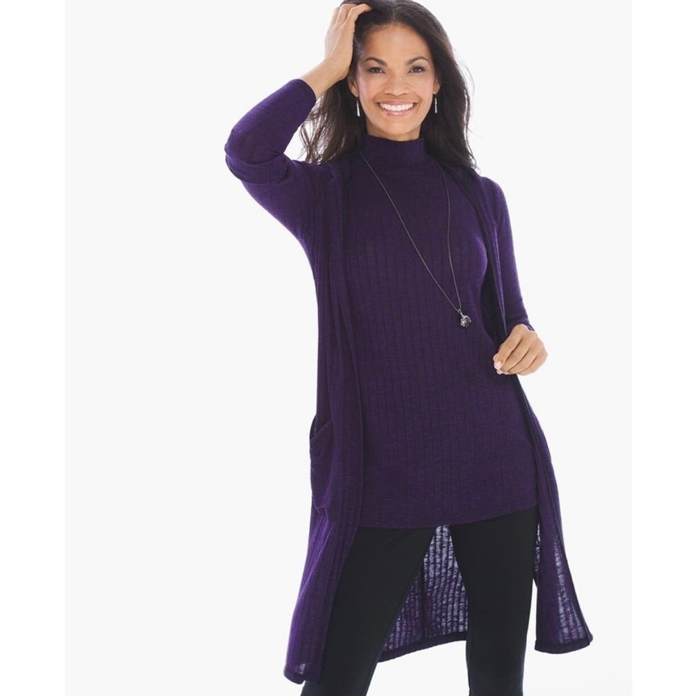 Ribbed knit purple hooded sweater duster